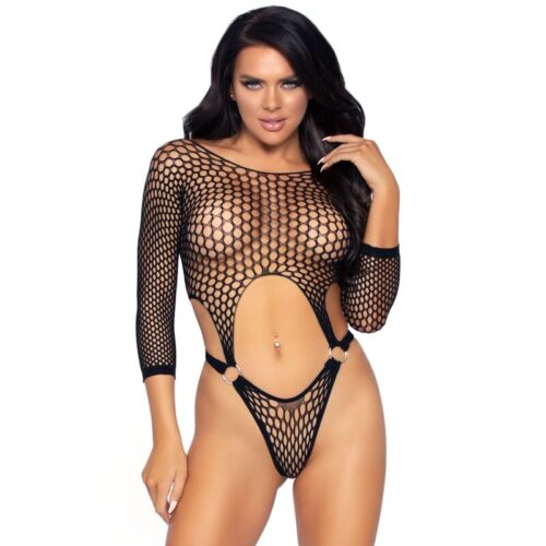 LEG AVENUE - BODY TANGA DE MANGA LARGA TALLA ÚNICA NEGRO