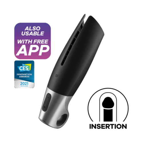 SATISFYER - POWER MASTURBATOR NEGRO Y PLATA