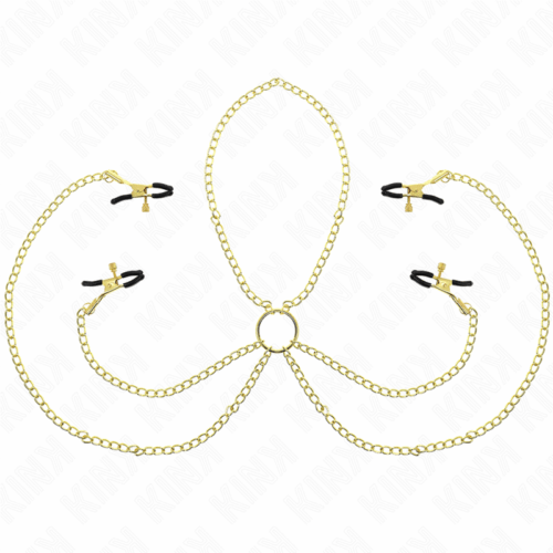 KINK - PINZAS PARA PEZONES Y CLÍTORIS 4 ENGANCHES AJUSTABLE DORADO