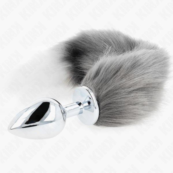 KINK - PLUG ANAL TALLA L 10 X 4 CM CON COLA SINTÉTICA 40 CM PLATEADO Y BLANCO - Imagen 3