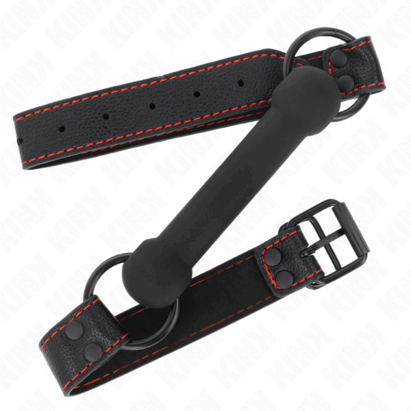 KINK - MORDAZA FORMA DE HUESO CON CORREA POLIPIEL NEGRO AJUSTABLE 41-57 CM - Imagen 2