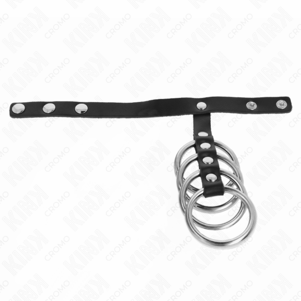 KINK - 4 ANILLOS PENE METAL 3.8 CM CONECTADOS CON CORREA DE CUERO 22 X 1.5 CM Y CIERRE A PRESIÓN - Imagen 3