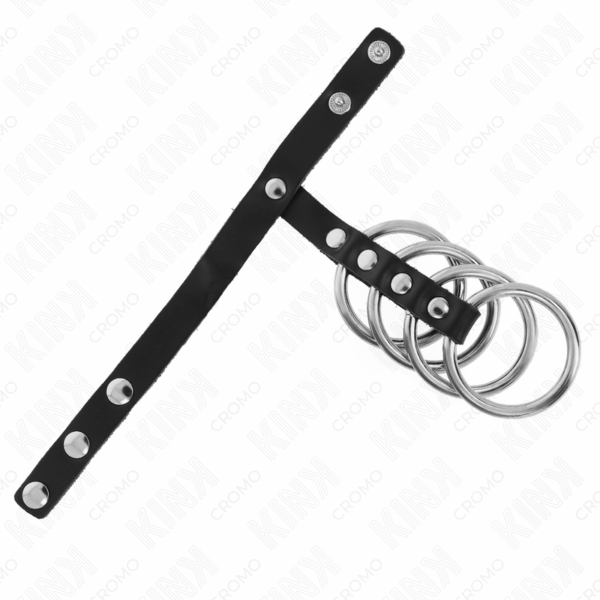 KINK - 4 ANILLOS PENE METAL 3.8 CM CONECTADOS CON CORREA DE CUERO 22 X 1.5 CM Y CIERRE A PRESIÓN - Imagen 4