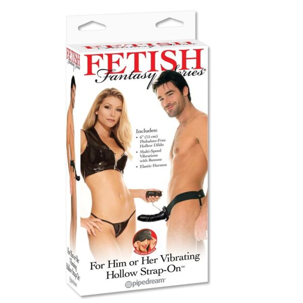 FETISH FANTASY SERIES - ARNÉS HUECO VIBRADOR PARA EL Y ELLA NEGRO 14CM - Imagen 2