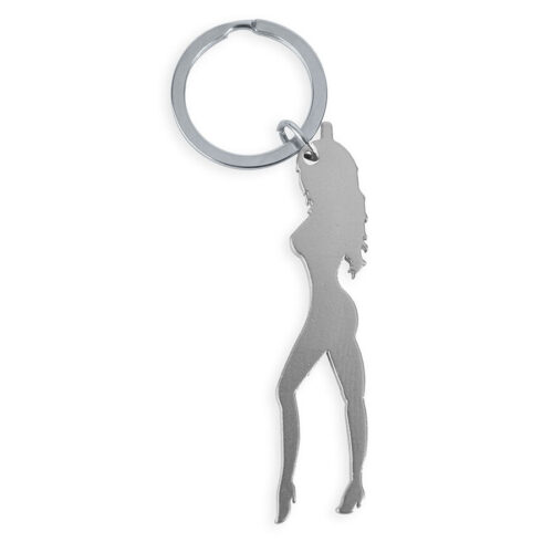 DIABLO PICANTE - LLAVERO CON SILUETA DE MUJER COLOR PLATA CON ABRIDOR DE CERVEZA